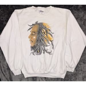 Bob Marley Lion Head Split Face Sweatshirt Sz Med Reggae Graphic Crewneck White